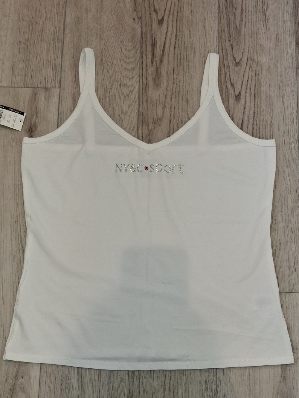 Vintage NY&C Sport White Rhinestone Logo Camisole Red Heart